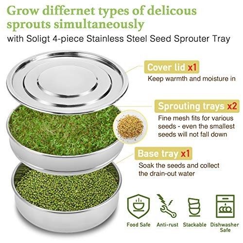 Stackable Stainless Steel Seed Sprouting Kit - 2-Tier Mesh Trays, Base & Lid
