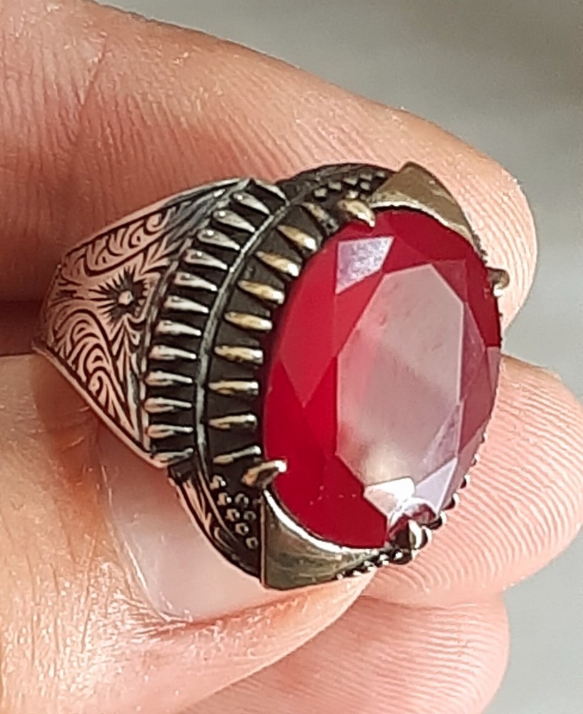 Men 925 Silver Ring Solitaire Ruby Spinel Ring Man Sterling $