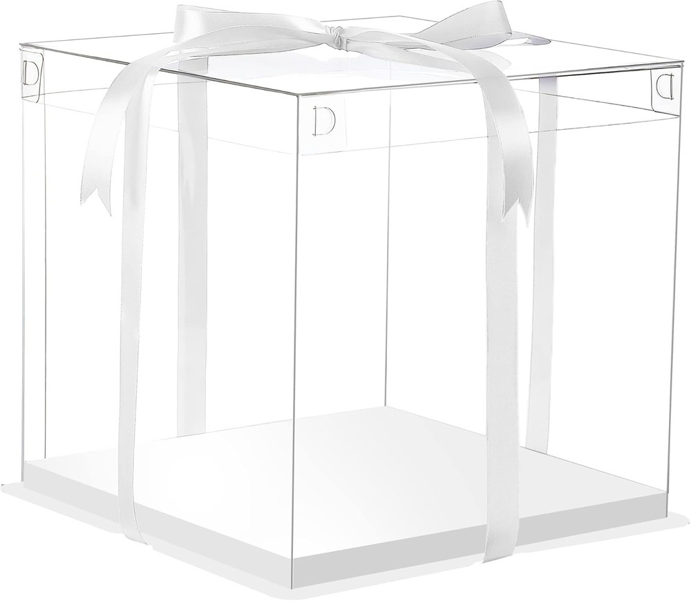 White Cake Boxes Tall 6pc 12x12x10" with Ribbon
