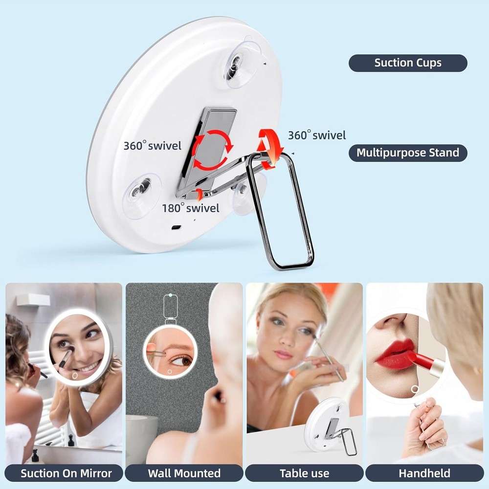40X Magnifying Makeup Mirror With LED Light Cordless Touch Dimming Desk