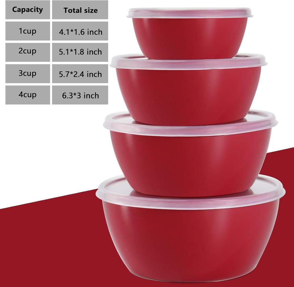 4-Piece Classic Plastic Prep Bowls with Lids, Nesting Plastic Small Mixing Bowl
