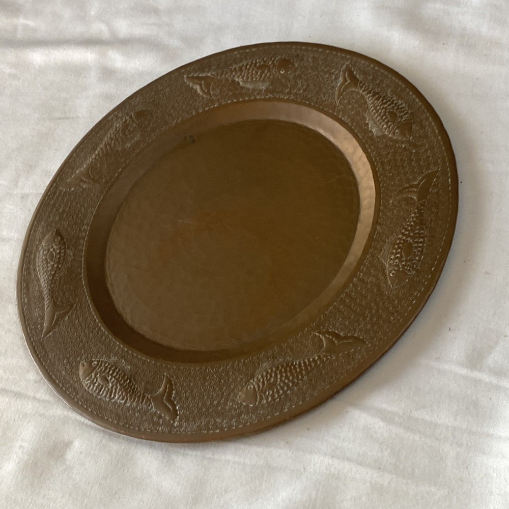 Vintage Solid Copper Plate Fish Motif 12” Wide