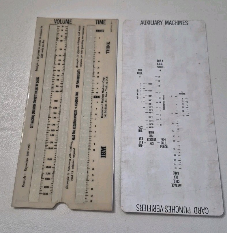 IBM Machine Load Computer & Descriptive Folder Slide Ruler 3 Pieces USA Vintage