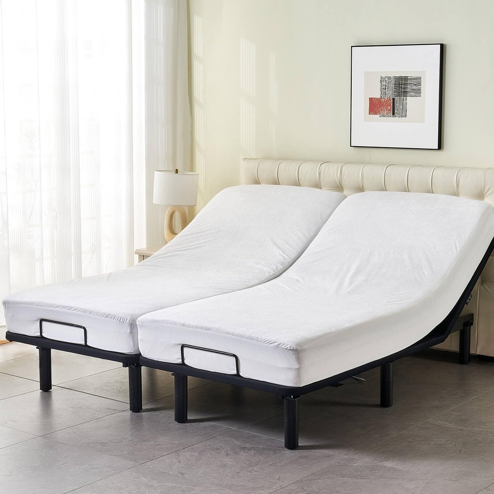 Waterproof Split California King Mattress Protector for Adjustable Bed Noisel...