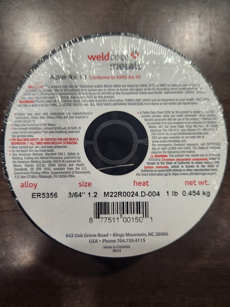 Weldcote Metals 53564X1SP Solid Aluminum MIG Wire ER5356 X 3/64 1LB SPOOL
