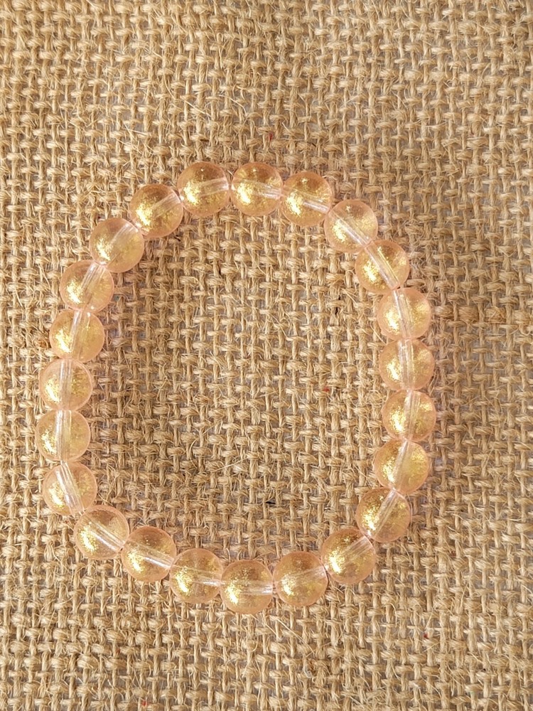 Glass Bead Bracelet Set 7" Iridescent Peach