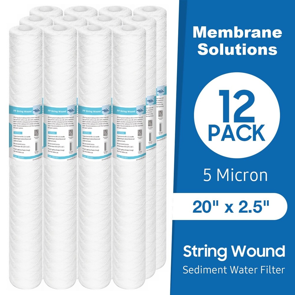 5 Micron 20" x 2.5" String Wound Whole House Well Water Sediment Filter 12-Pack