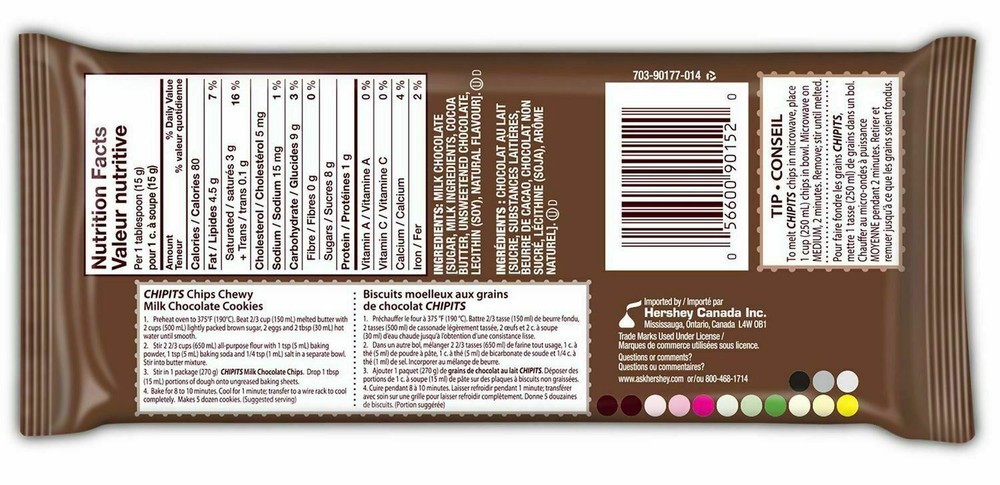 4 X Hershey's Chipits Milk Chocolate Baking Chips 270g Each -Free Shipping