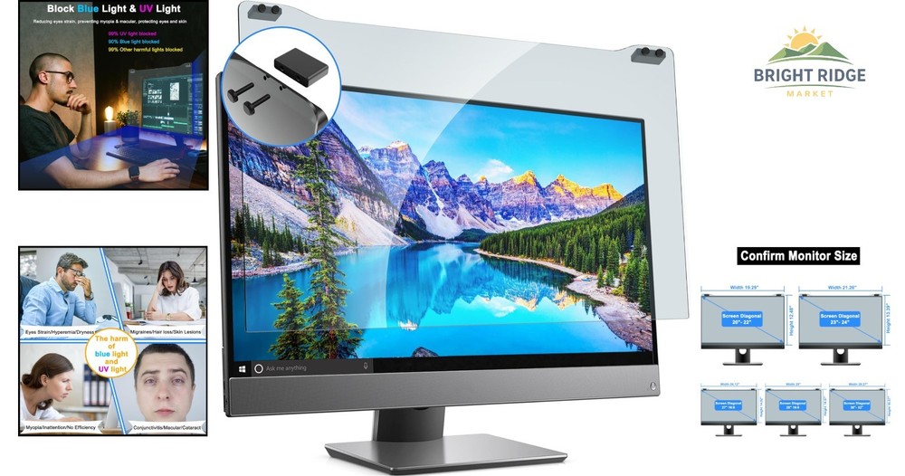 UV Blocking Computer Screen Protector for 28 Inch Monitors, Eye Strain Relief