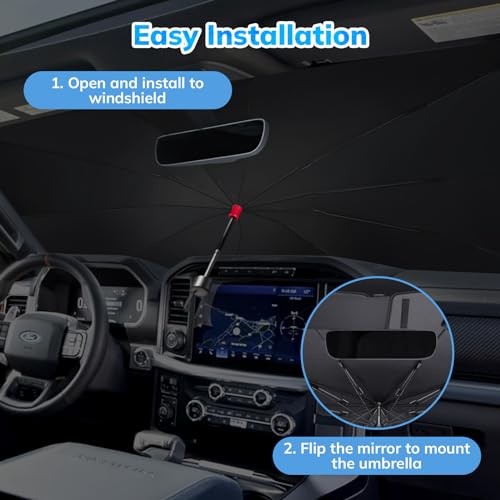 [2025 Latest] Car Windshield Sunshade Umbrella - Double-Layer Design, 61"x33"