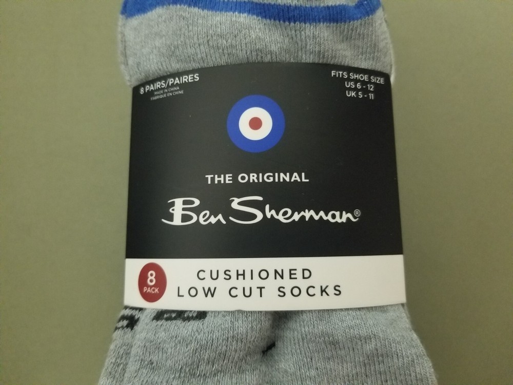 New Ben Sherman Mens 8 Pack Cushioned Low Cut Socks.