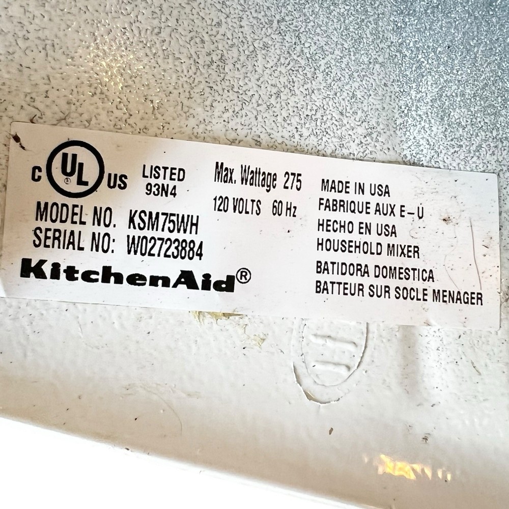 Kitchen Aid Model No KSM75WH Classis Plus Table Top Mixer