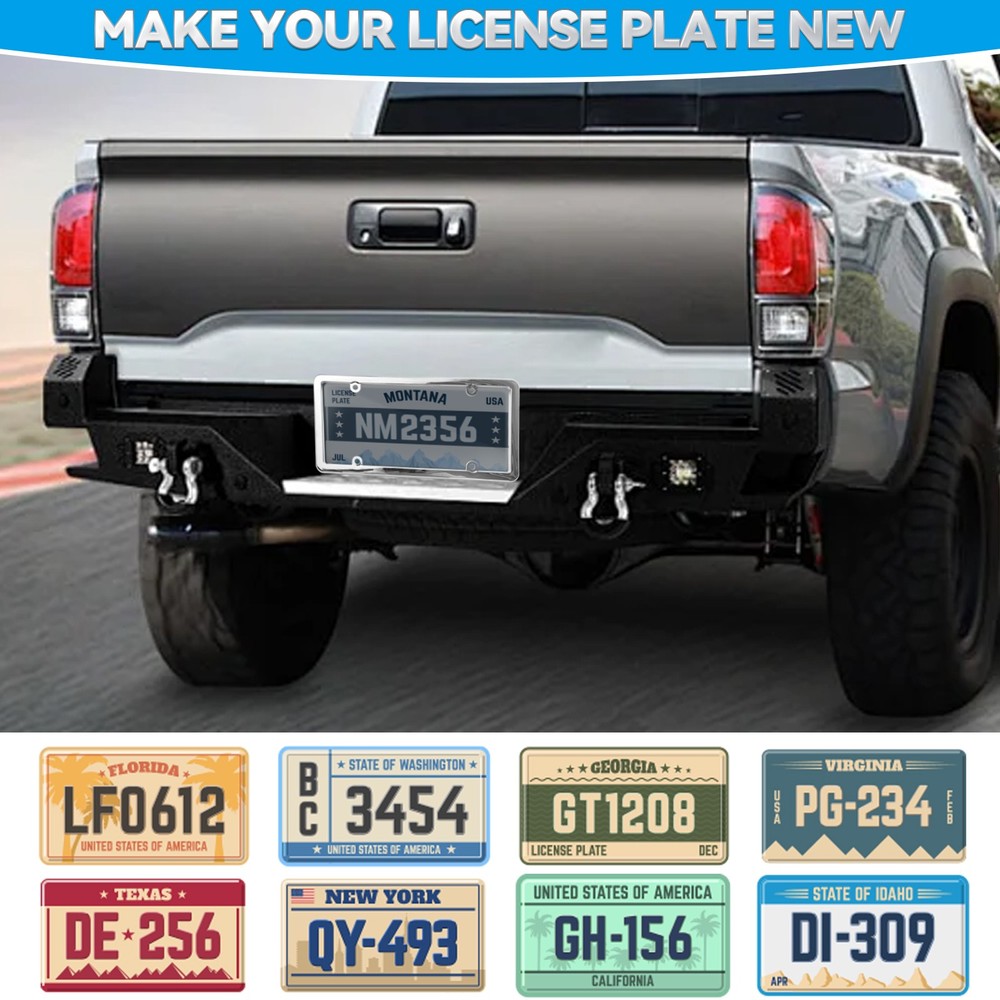 2 Unbreakable License Plate Covers+Frames Auto Tag Shield Protector Front Rear.