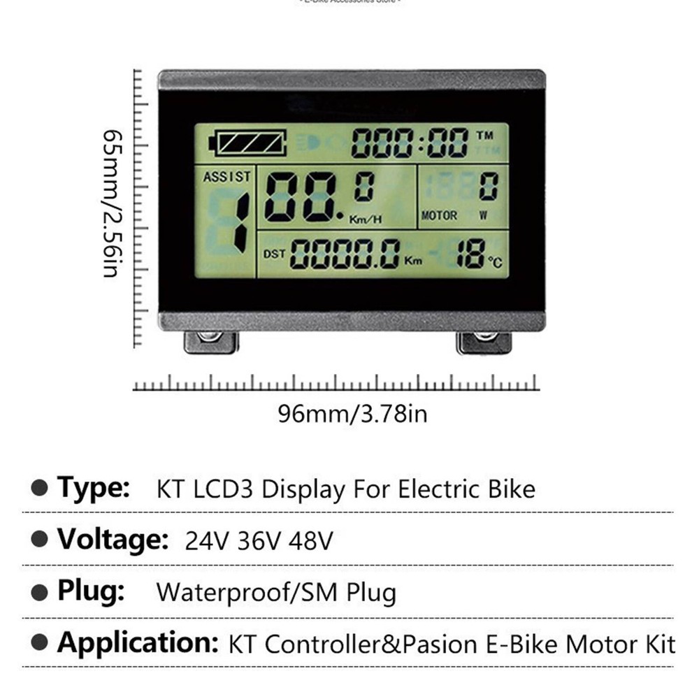 KT-LCD3 Display Meter Control Panel 24/36/48V E-Bike Bicycle Scooter Waterproof
