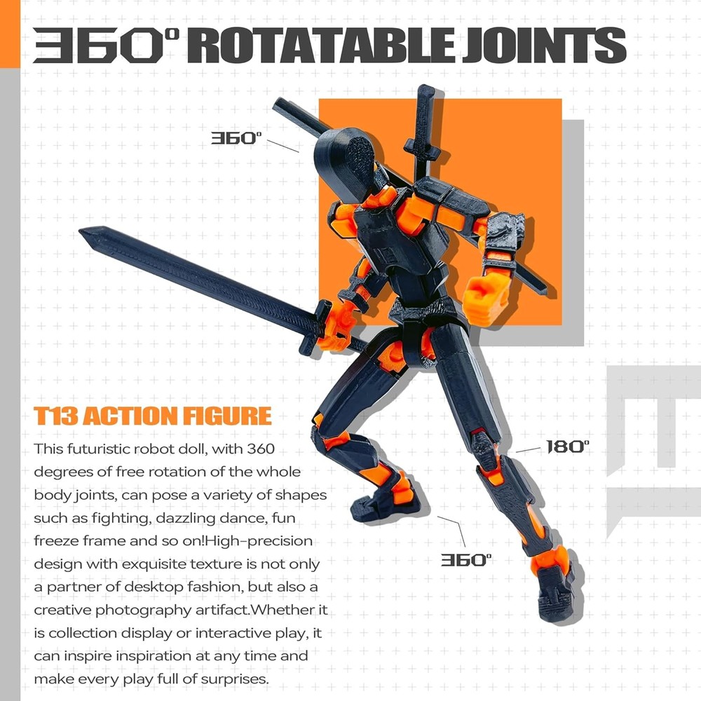 (Assembly Completed) T13 Action Figure Set, Black Orange(assembly