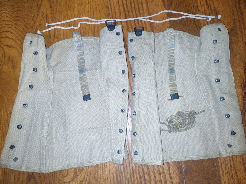 Original Pair 1943 Gregory Read Co. WW2 Canvas Uniform Leggings GI Stencil Name