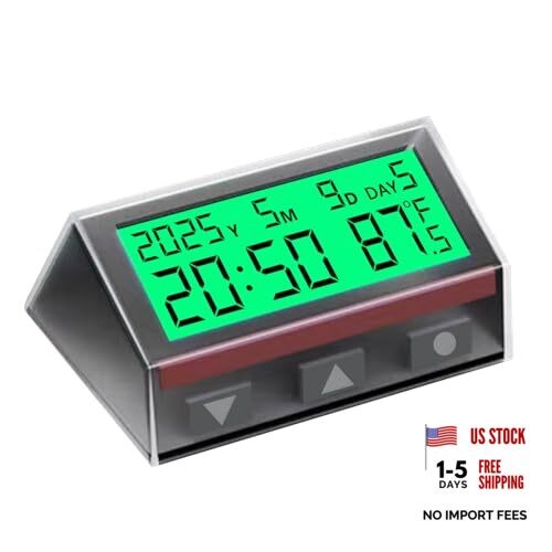 Smart Car Dashboard Clock with Auto Night Backlight, Solar-Powered,
