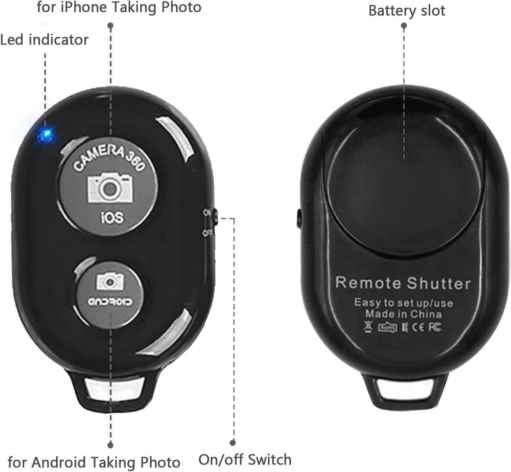 Wireless Camera Remote Shutter for iPhone & Android - Black & Pink, 50ft Range