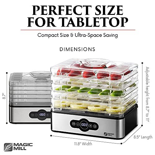 Food Dehydrator Machine | 5 Stackable Stainless Steel Trays Jerky Dryer with ...