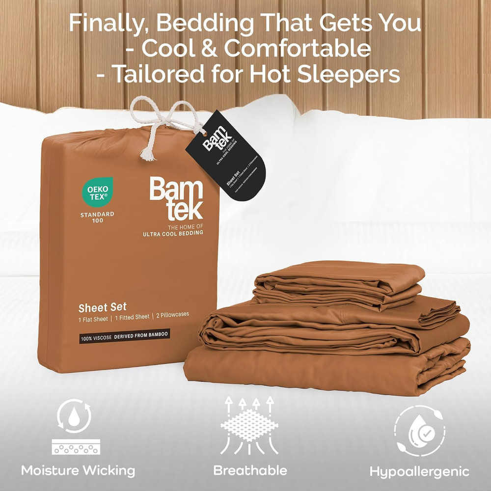 Cooling Bamboo Sheets Set with 2 Pillowcases - Soft & Hypoallergenic