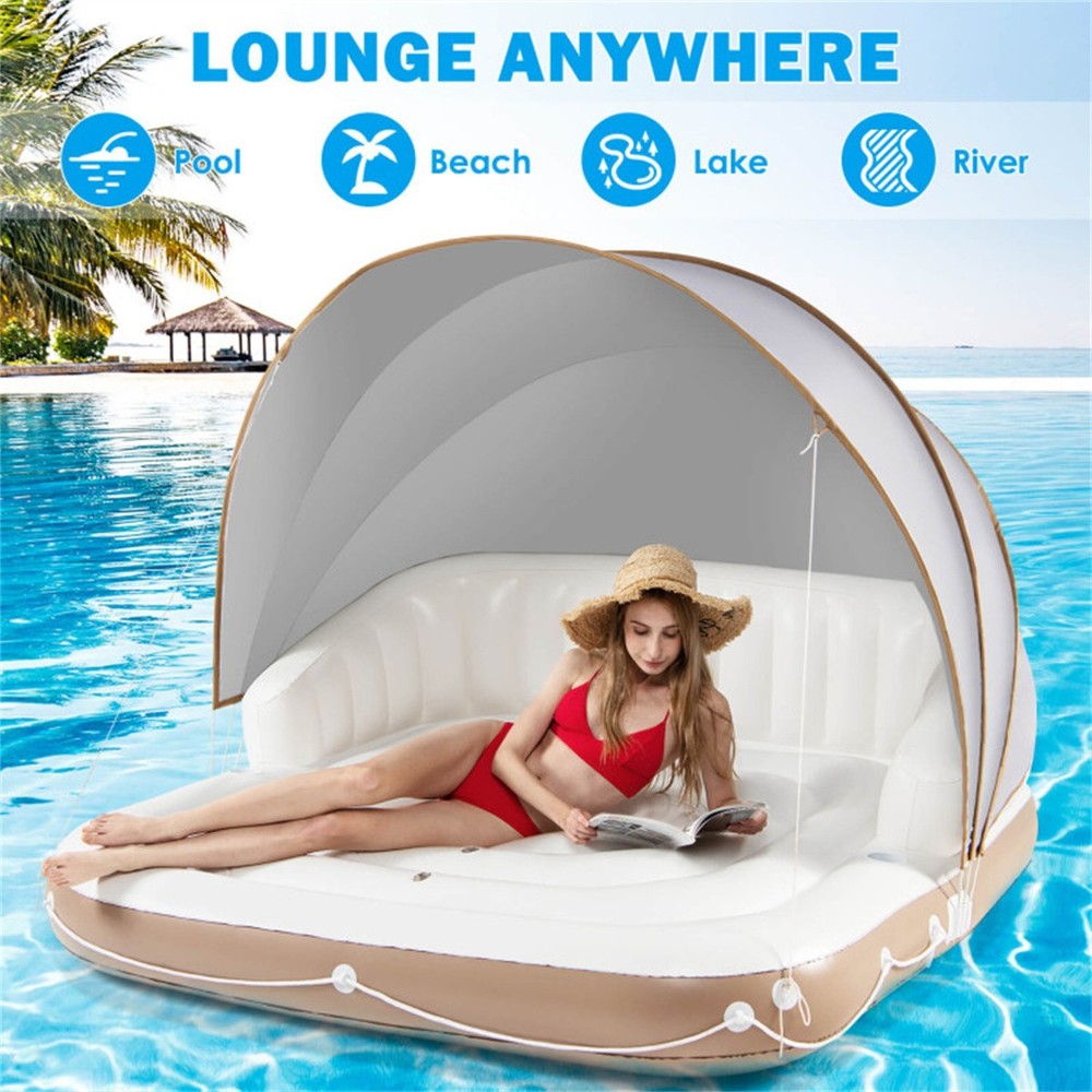 Inflatable Pool Float Lounge with Removable Canopy 441LB Capacity Folding Raft