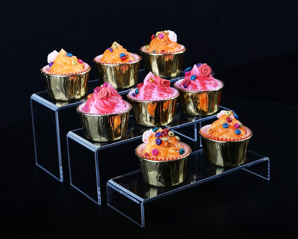 3 Pack Clear Acrylic Display Risers for Shelf Dessert Cupcake