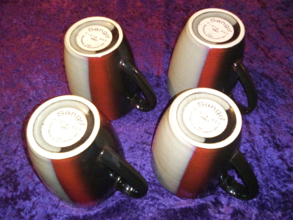 4 SANGO VISTA RED COFFEE CUPS
