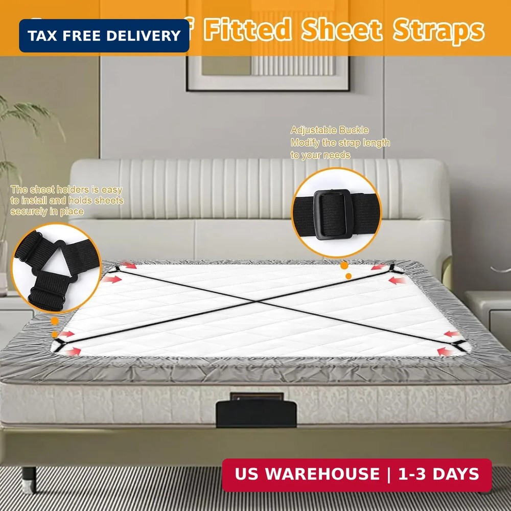 Bed Sheet Straps, 4Pcs Elastic Adjustable Bed Sheet Holder Straps, Fitted Sheet
