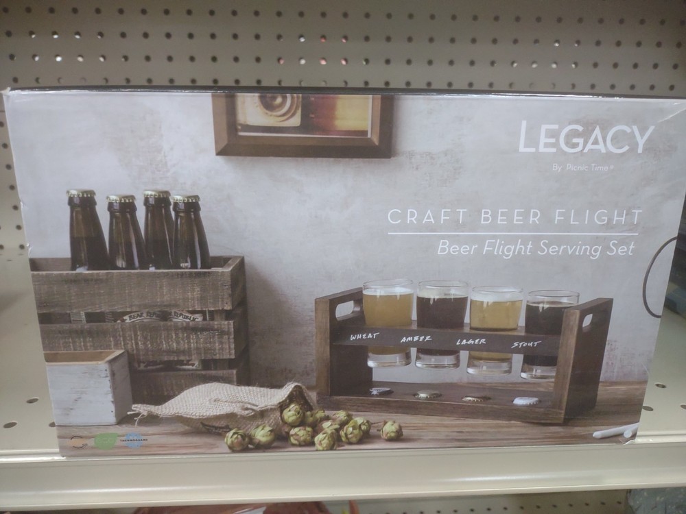 Legacy Wood Craft Beer Flight Beverage Sampler Modern w/Shot Glass Light Brown
