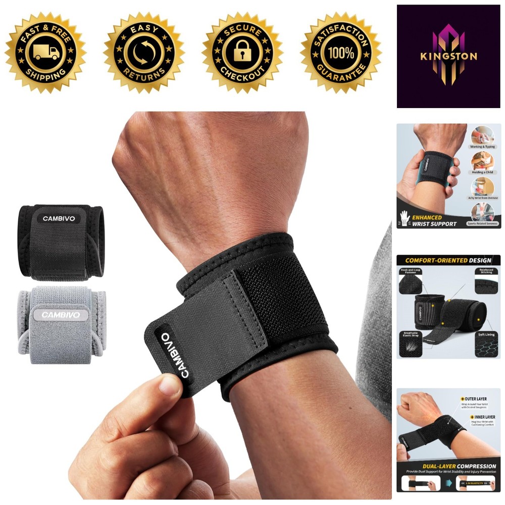 Pain Relief Wrist Wraps - Adjustable Compression Brace for Active Lifestyle