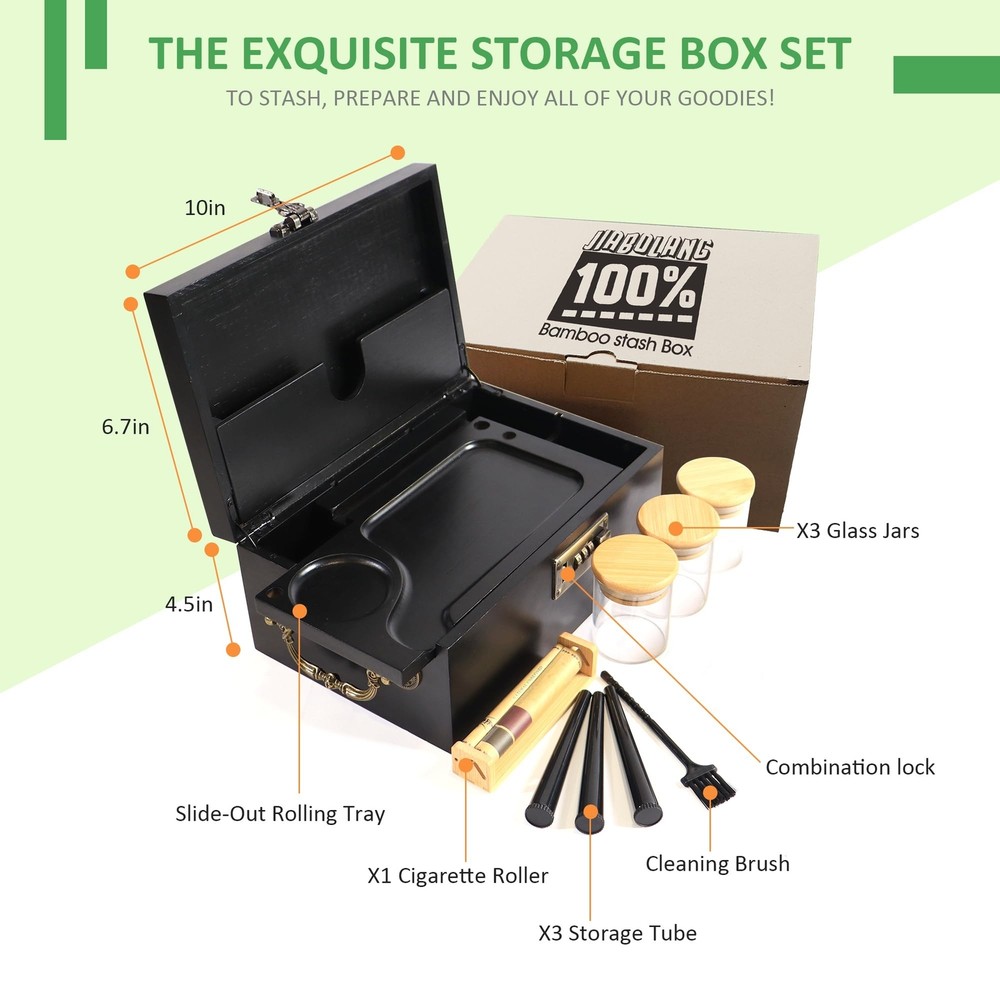 Bamboo Box with Combination Lock, Decorative Box with Handle, Large Storage S...