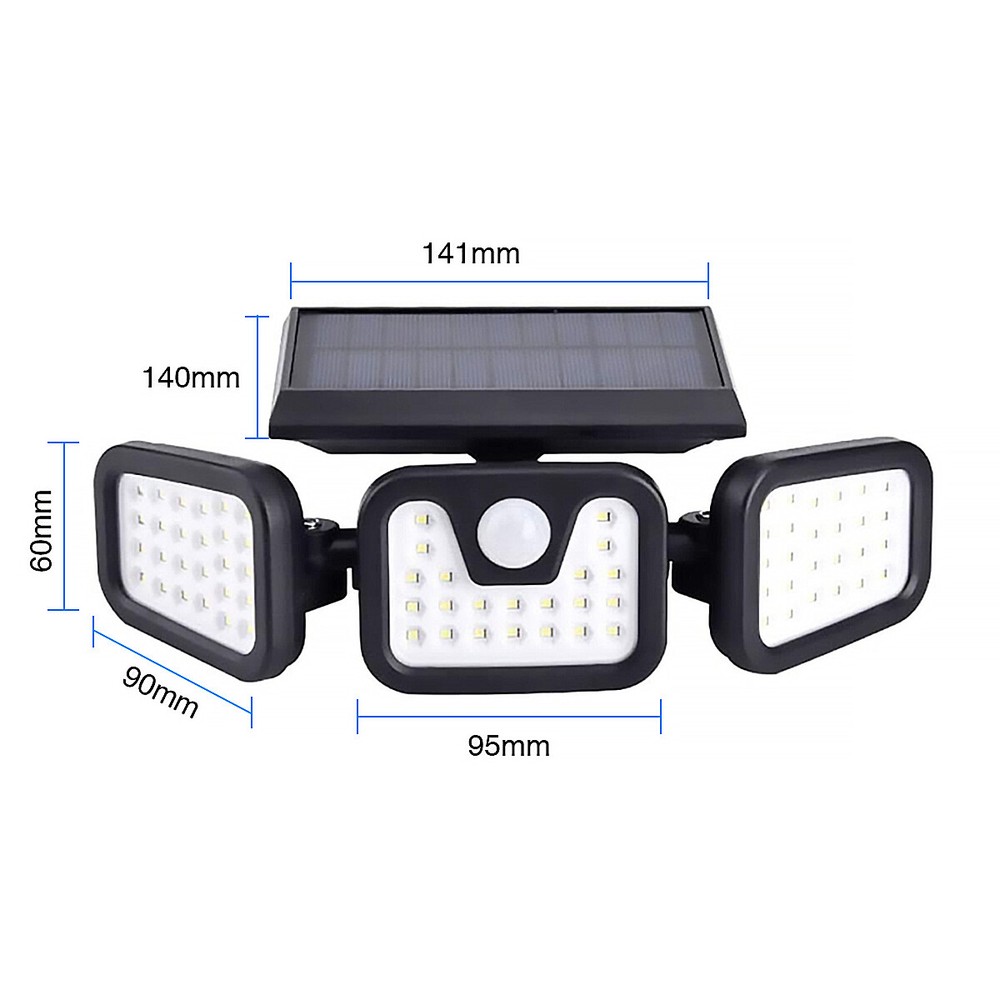 Solar Lamp Security Lights Motion Sensor 3 Head 6000LM Adjustable Flood Lights