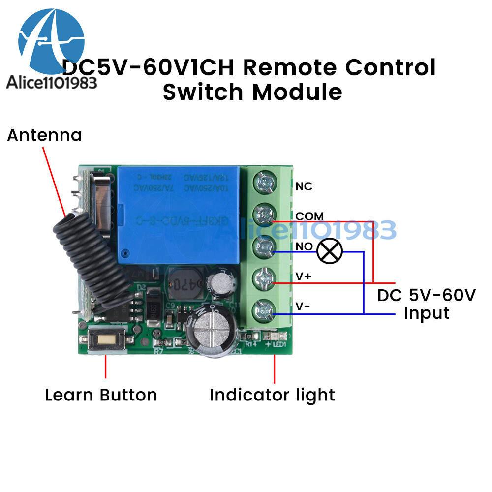 433Mhz 5-60V 1CH Universal Wireless Remote Control Switch Relay Receiver Module