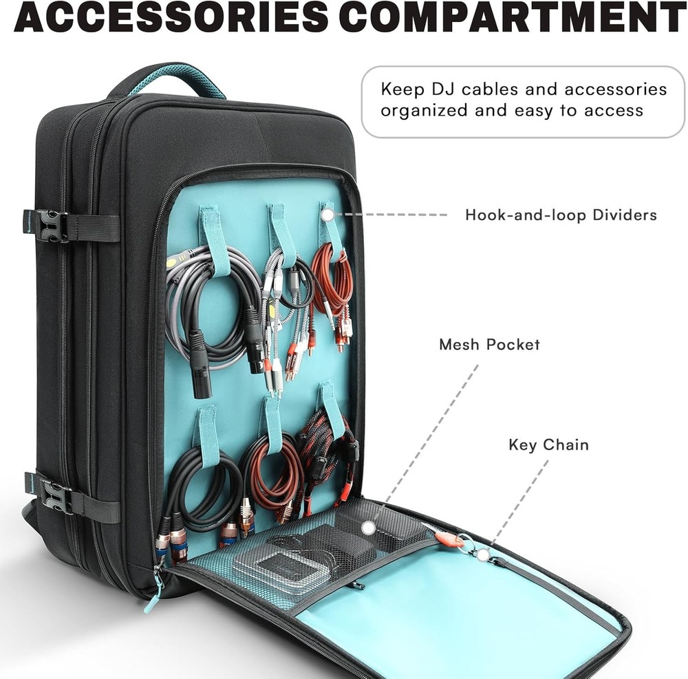 DJ Controller Backpack Padded DJ Mixer Case 17" Laptop Black Polyester