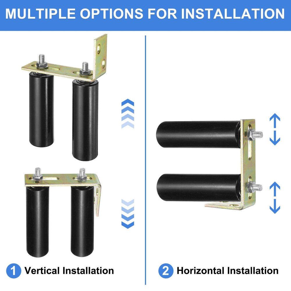 1Set Slide Gate Guide Roller, 6" Nylon Gate Support Rollers with Bracket, Black
