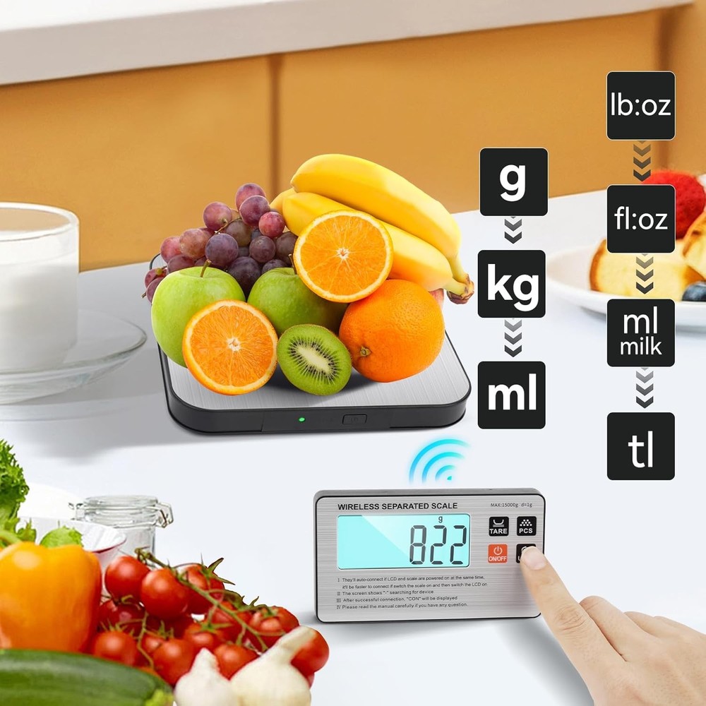 Wireless Digital Kitchen Scale, 33lb Split Design with LCD Display