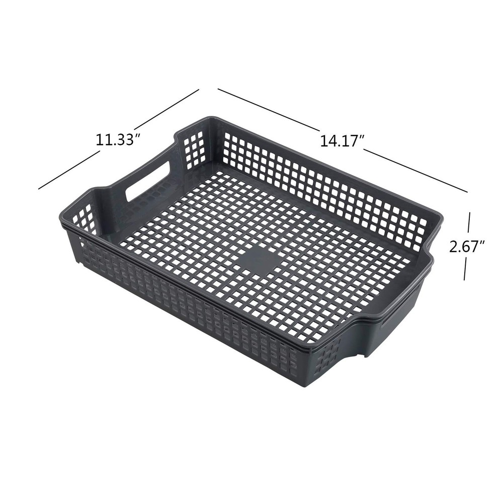 Gray Plastic Stackable Paper Storage Basket Tray, 6 Packs