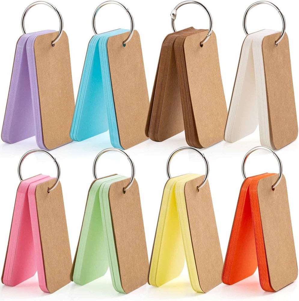 Primbeeks 8 Pack Multicolor Index Cards with Binding Rings, 320,