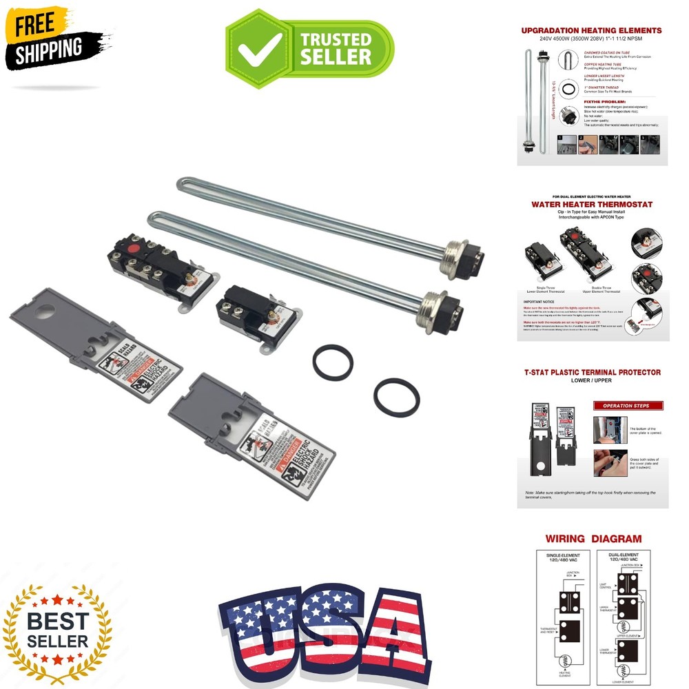 Electric Water Heater Tune-Up Kit, Includes Two 4500W 240V Water Heater Eleme...