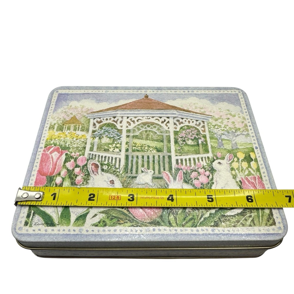 Spring Easter Bunny Rabbits Tulips Pastel Rocky Mountain Chocolate Tin-empty