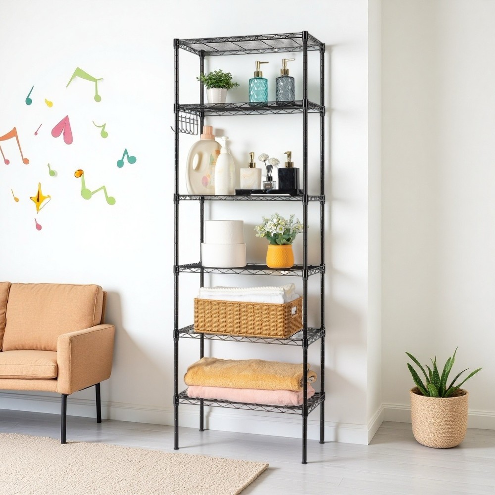 6-Tier Rolling Wire Shelving Unit - Heavy Duty, Modular, Adjustable & Black