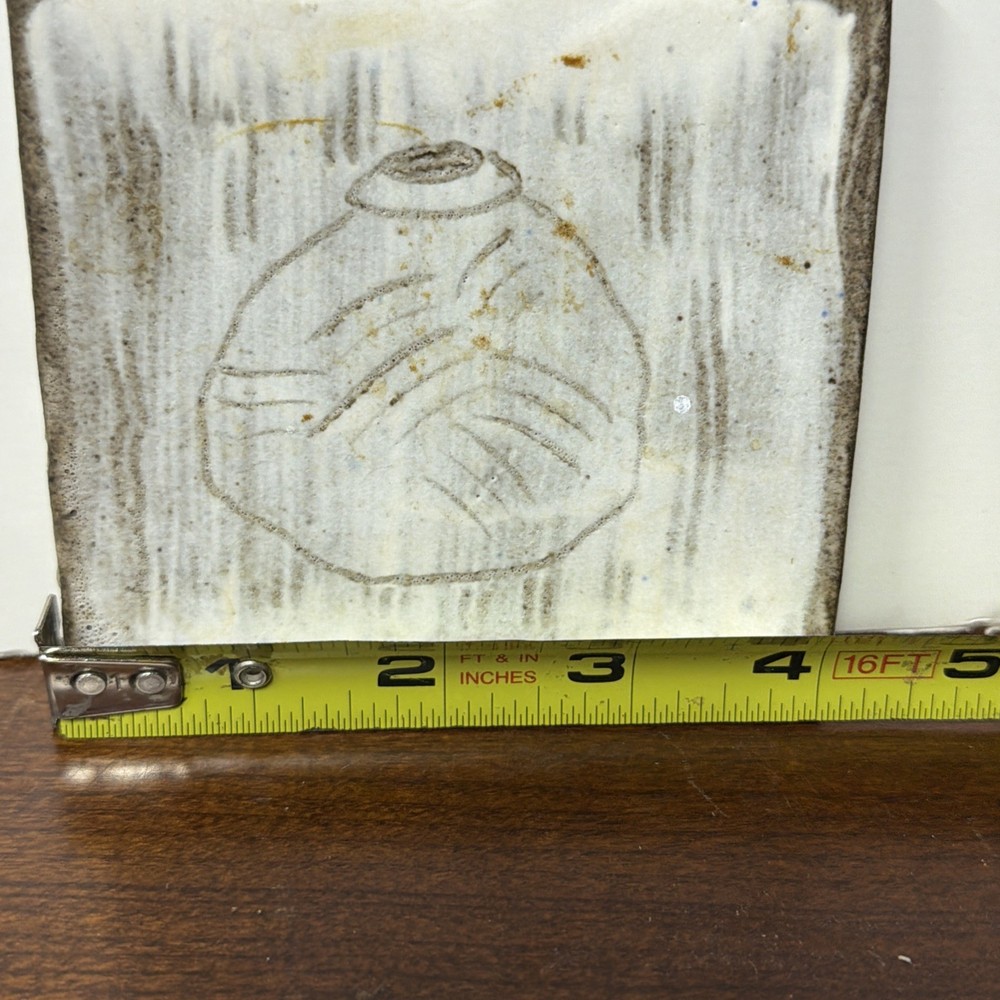Vintage Handmade Hand Painted Pottery Stone Tile Signed