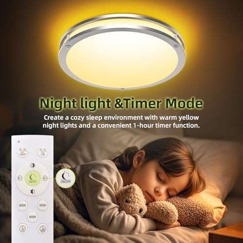 Flush Mount LED Ceiling Light with Remote, 10inch-1Pack Brushed Nickel
