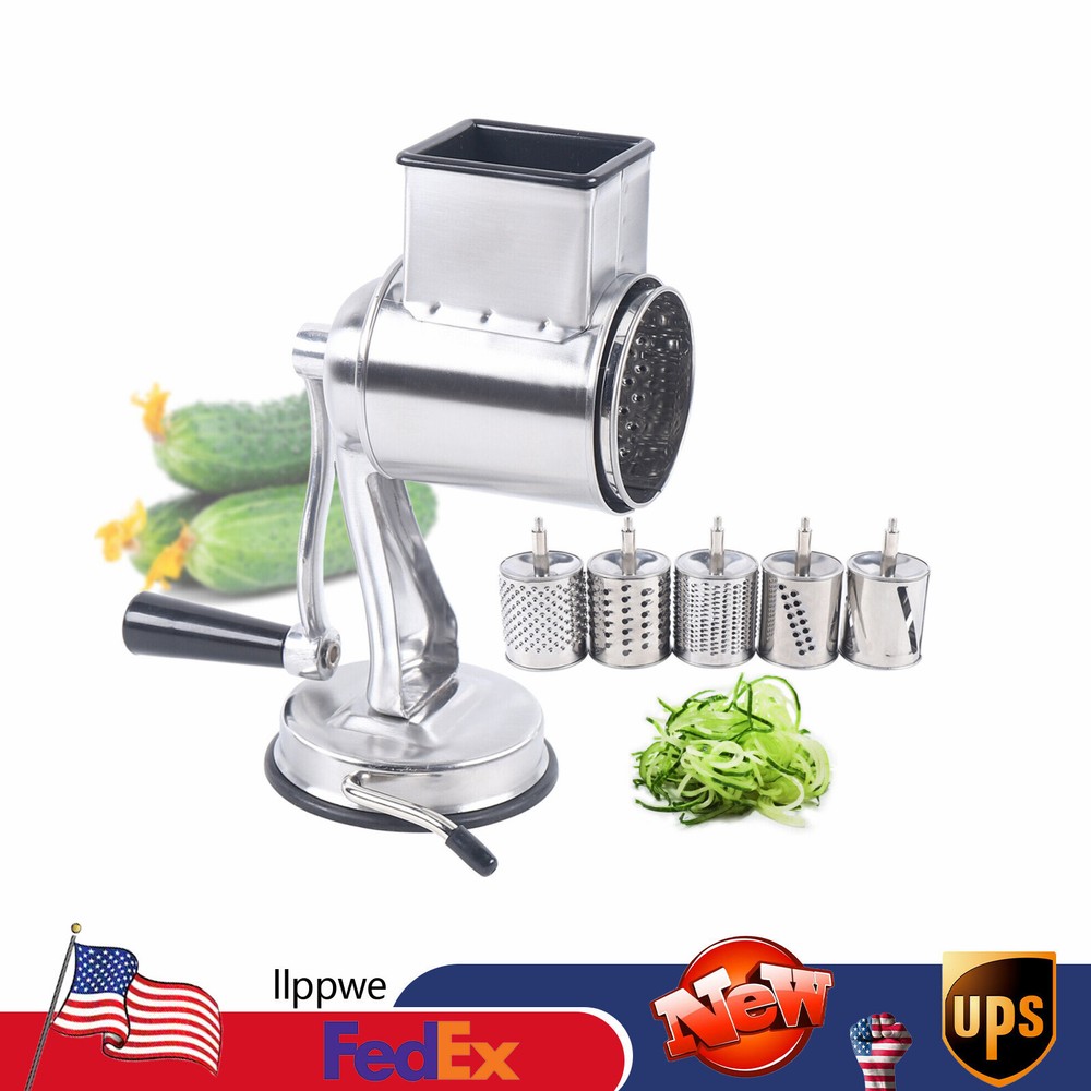 Kitchen Multi-functional Food Rotary Grater Durable W/5 Drums Blades NEW