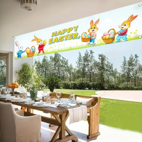 Happy Easter Banner Easter Decorations Easter Party Decorations 79x18 Inches