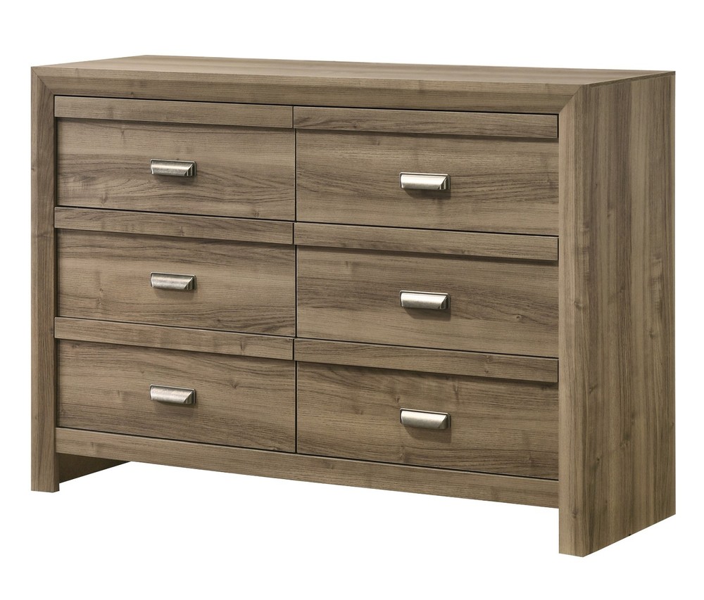 3pc Light Brown King Size Chevron-pattern Panel Bed Dresser Mirror Bedroom Set