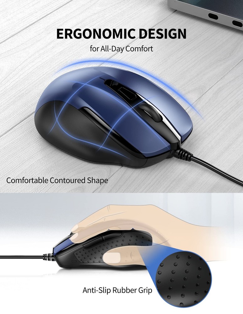 USB Wired Mouse, 6-Button Corded Computer Mouse with 4 Adjustable DPI, Optica...