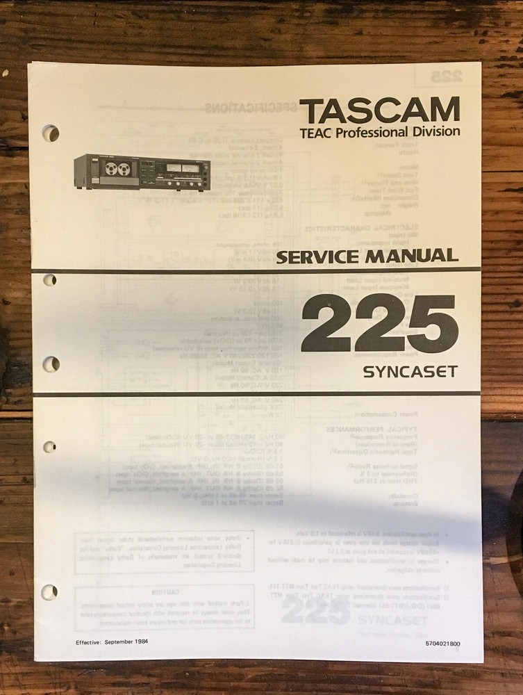 Teac Model 225 Syncaset Cassette Service Manual *Original*