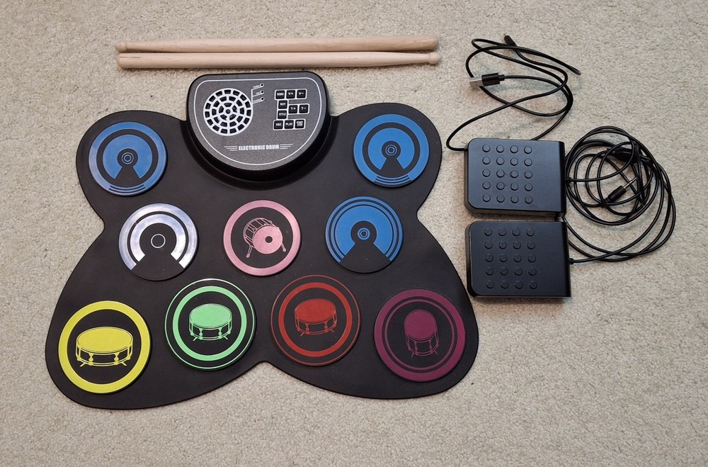 Electronic Drum Set, 9 Drum Practice Pad with Headphone Jack, Roll-up Pad Mac...