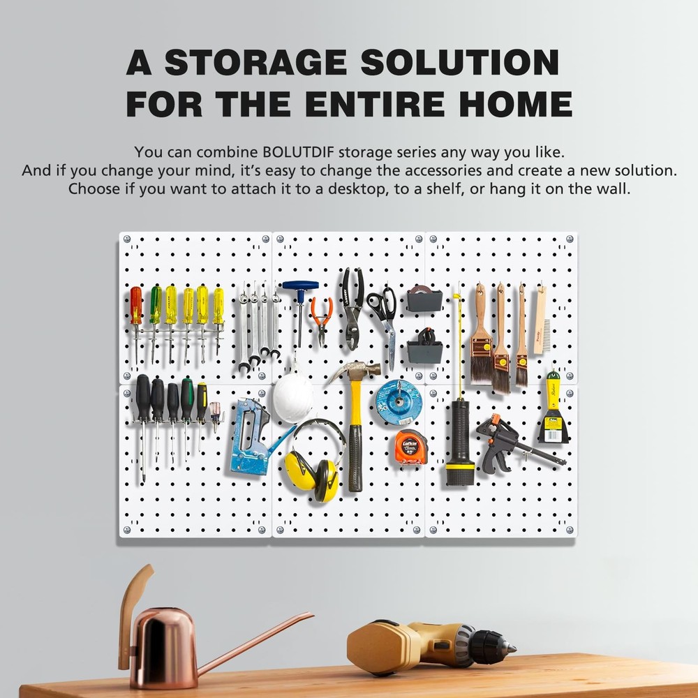 6Pcs Peg board, Pegboard Wall Organizer Panels, Wall Mount Display Small Pegb...